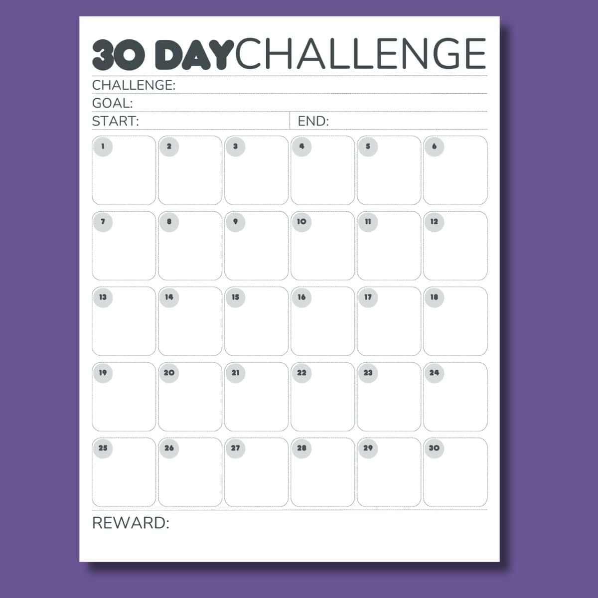 Free 30 Day Challenge Calendar
