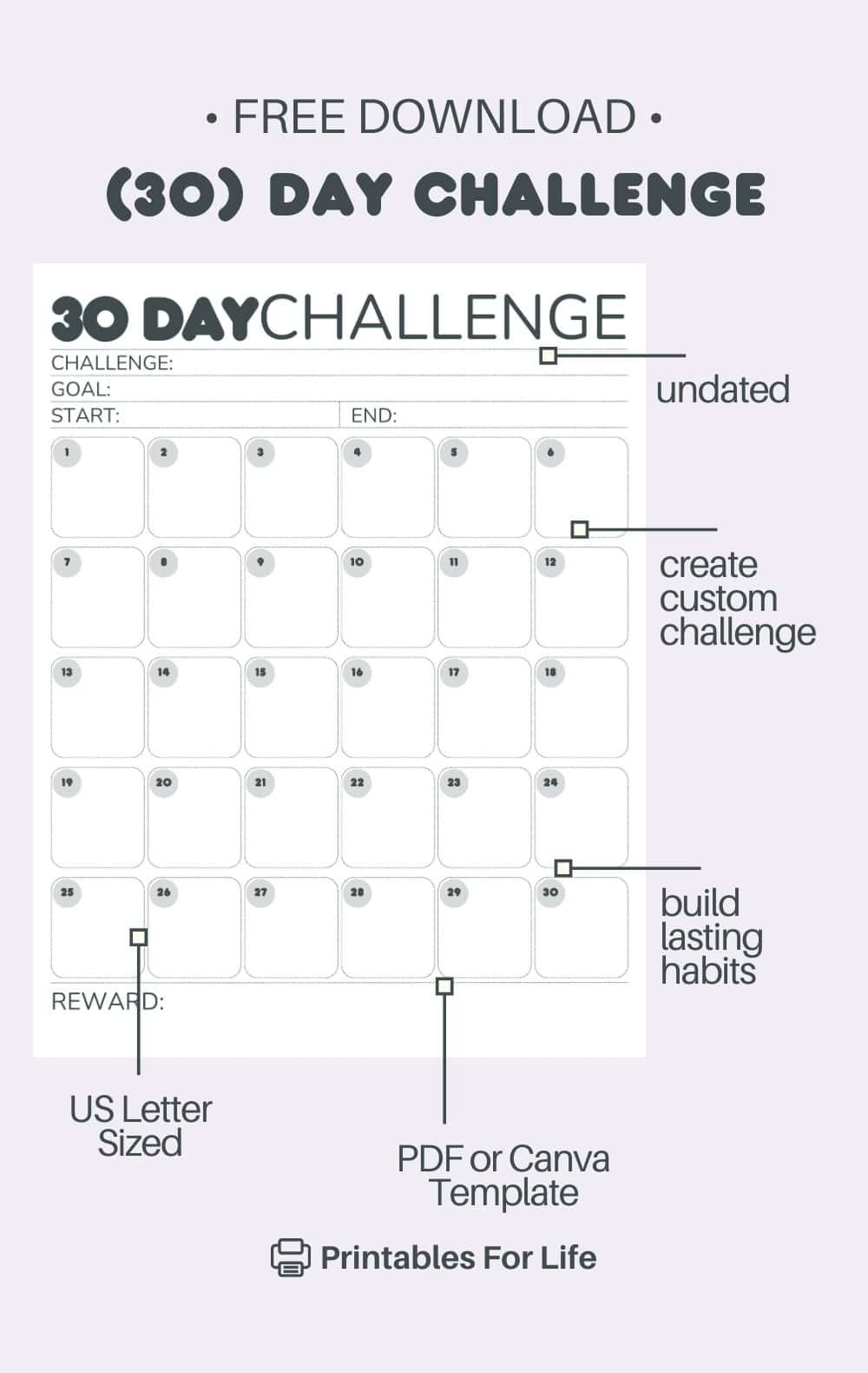 30 Day Challenge Printable Calendar