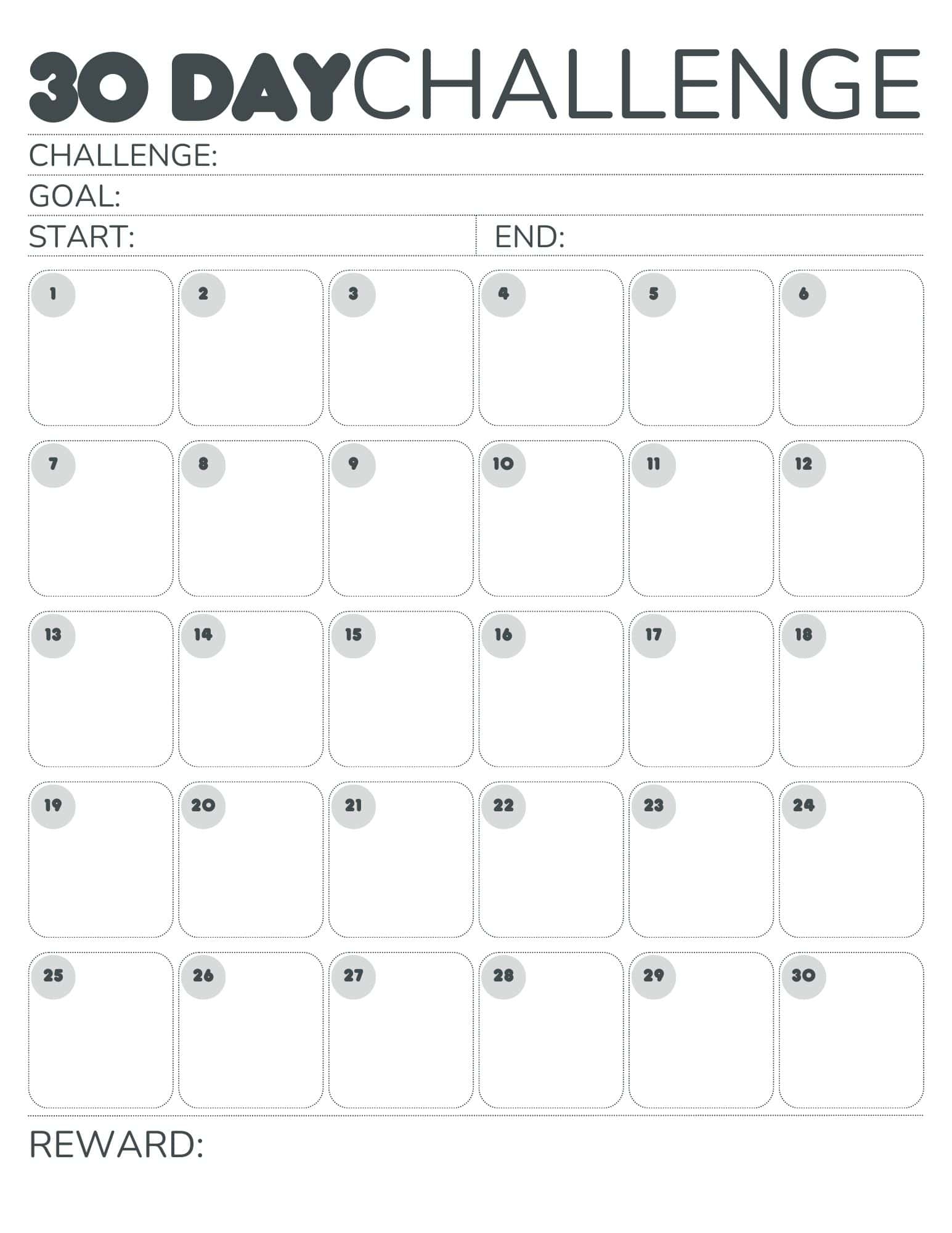 Free 30 Day Challenge Calendar Free 30 Day Challenge Calendar