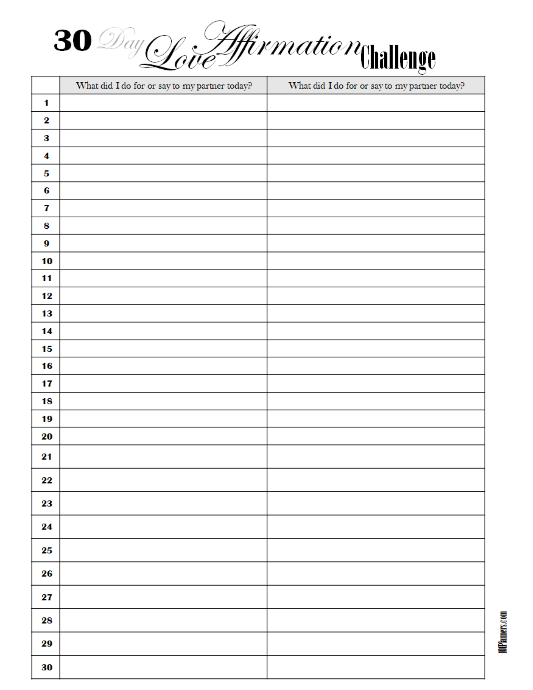 Free 30 Day Challenge Calendar