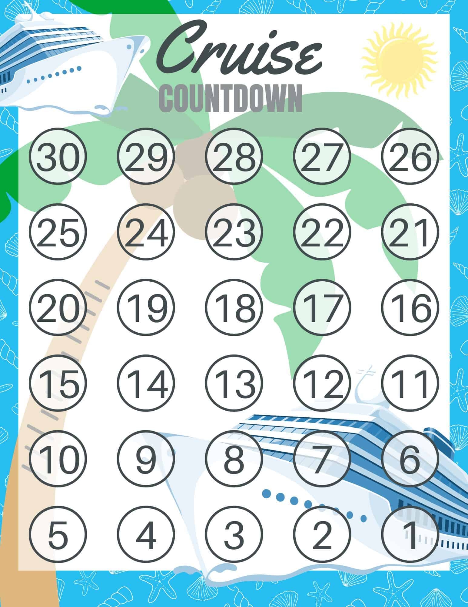 FREE 30 Day Cruise Countdown Printable