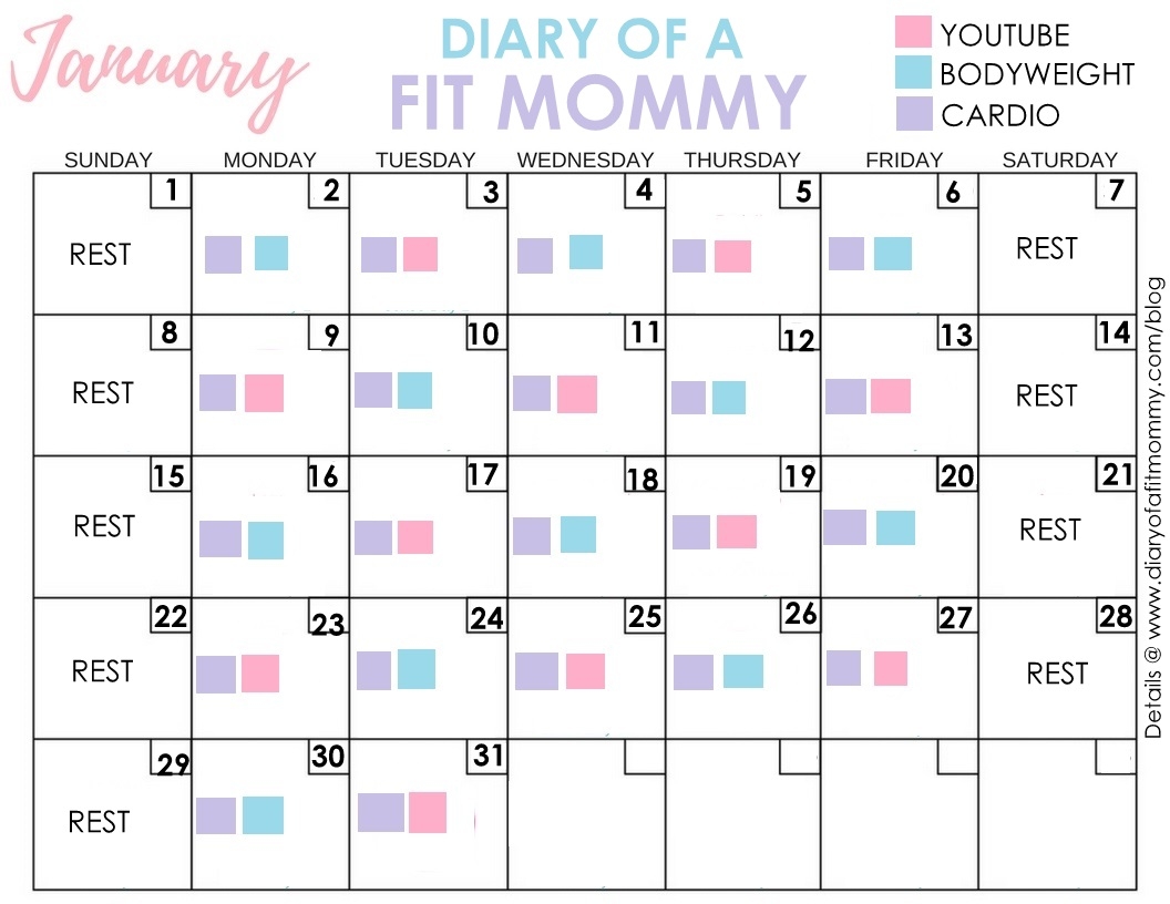 FREE 30 Day January Workout Challenge Calendar Diary Of A Fit Mommy