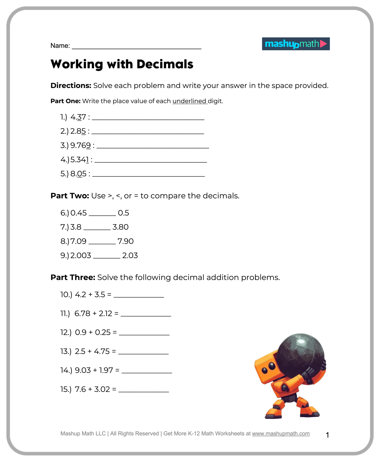 Printable 5th Grade Math Worksheets