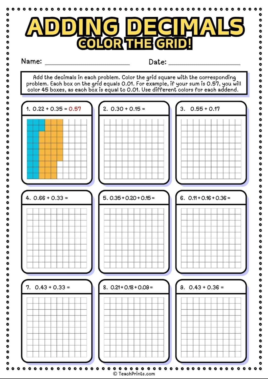 Free Adding Decimals Worksheets Teach Prints