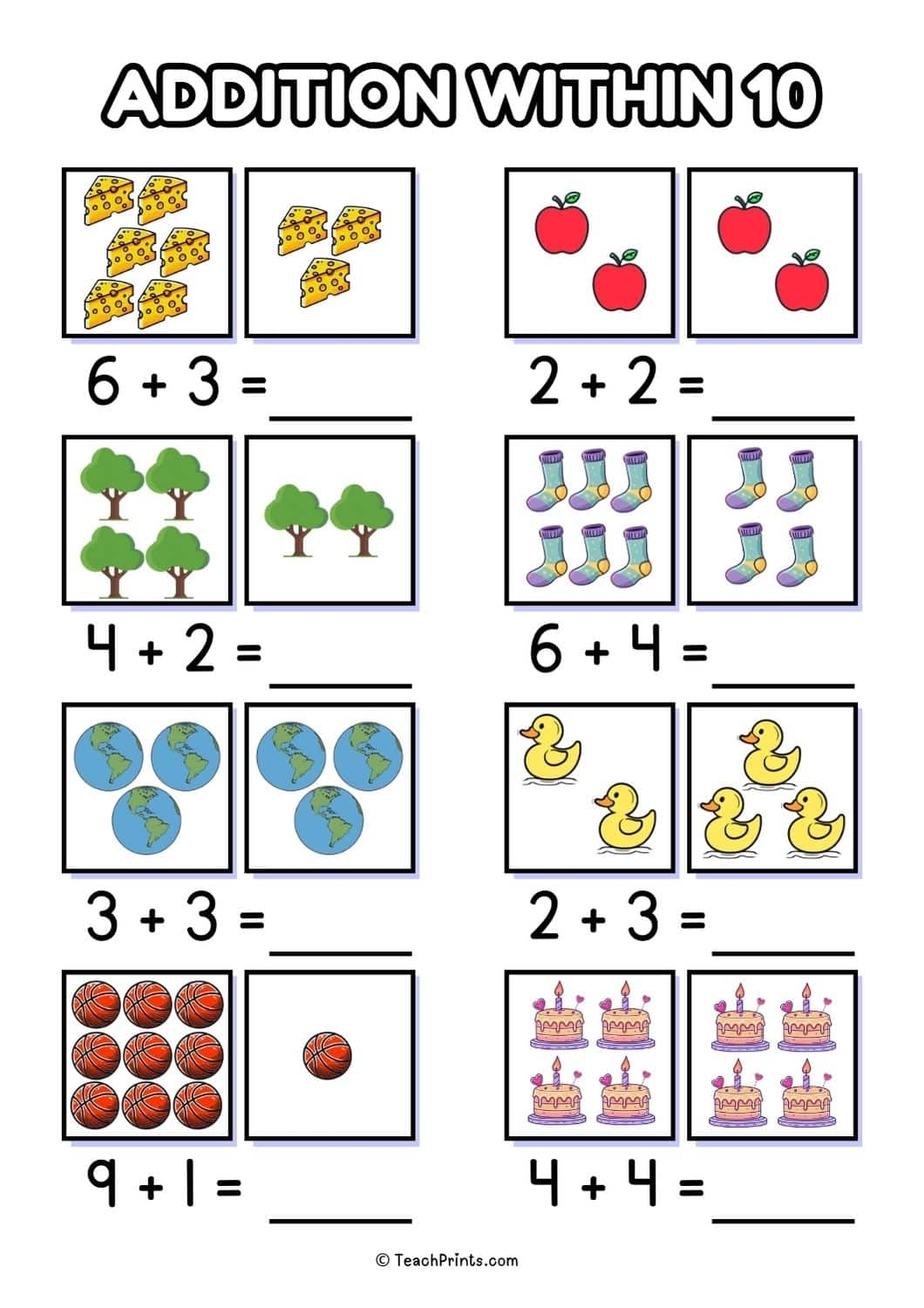 Free Addition To 10 Worksheets Teach Prints