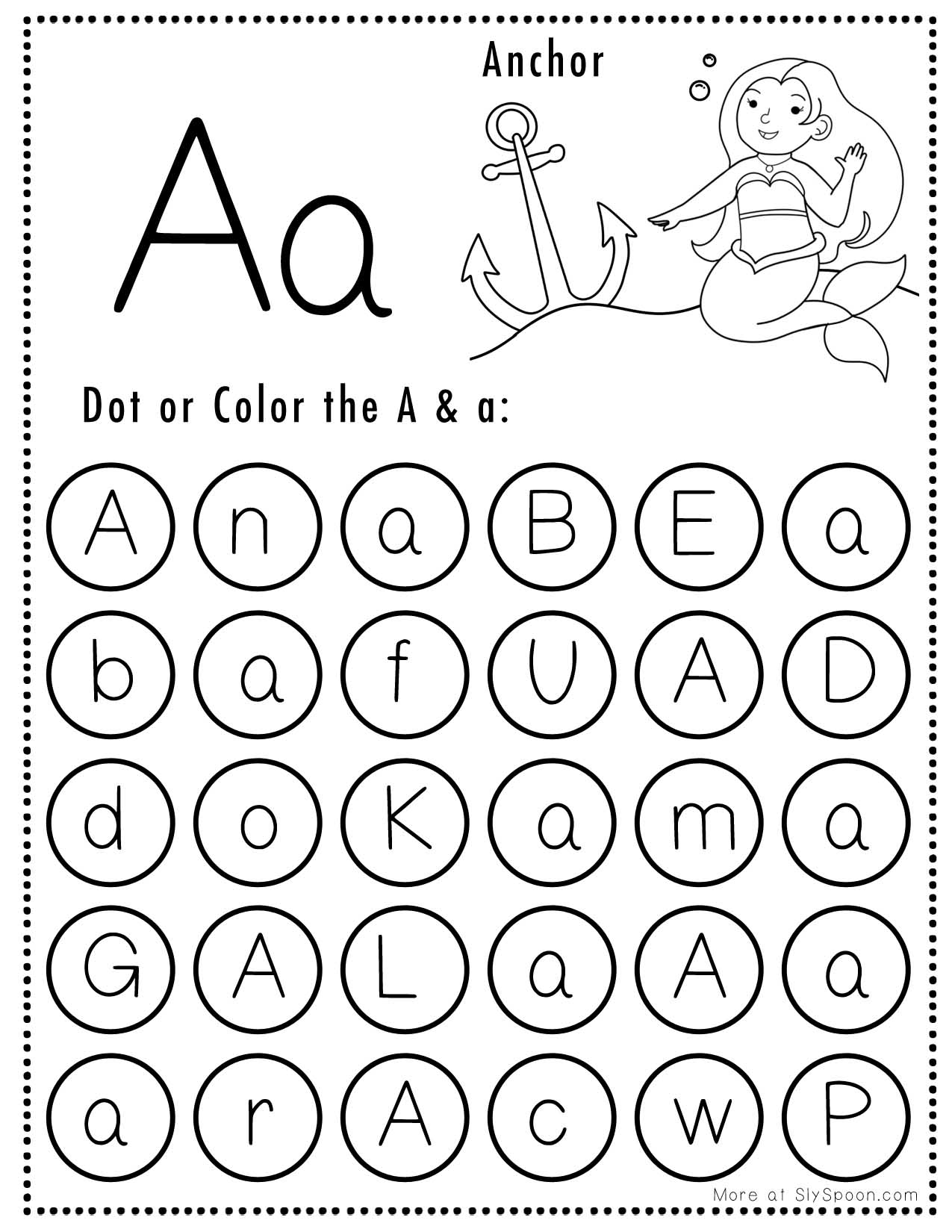 Free Alphabet Do A Dot Printables Worksheets Letter A Mermaid 