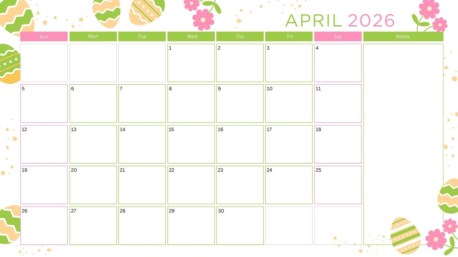 April 2026 Calendar Printable With Lines