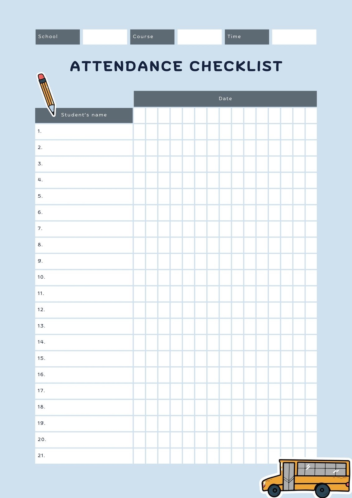 Free Printable Classroom Attendance Sheets