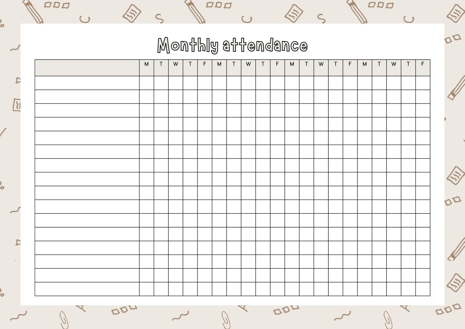 Free Printable Monthly Attendance Charts