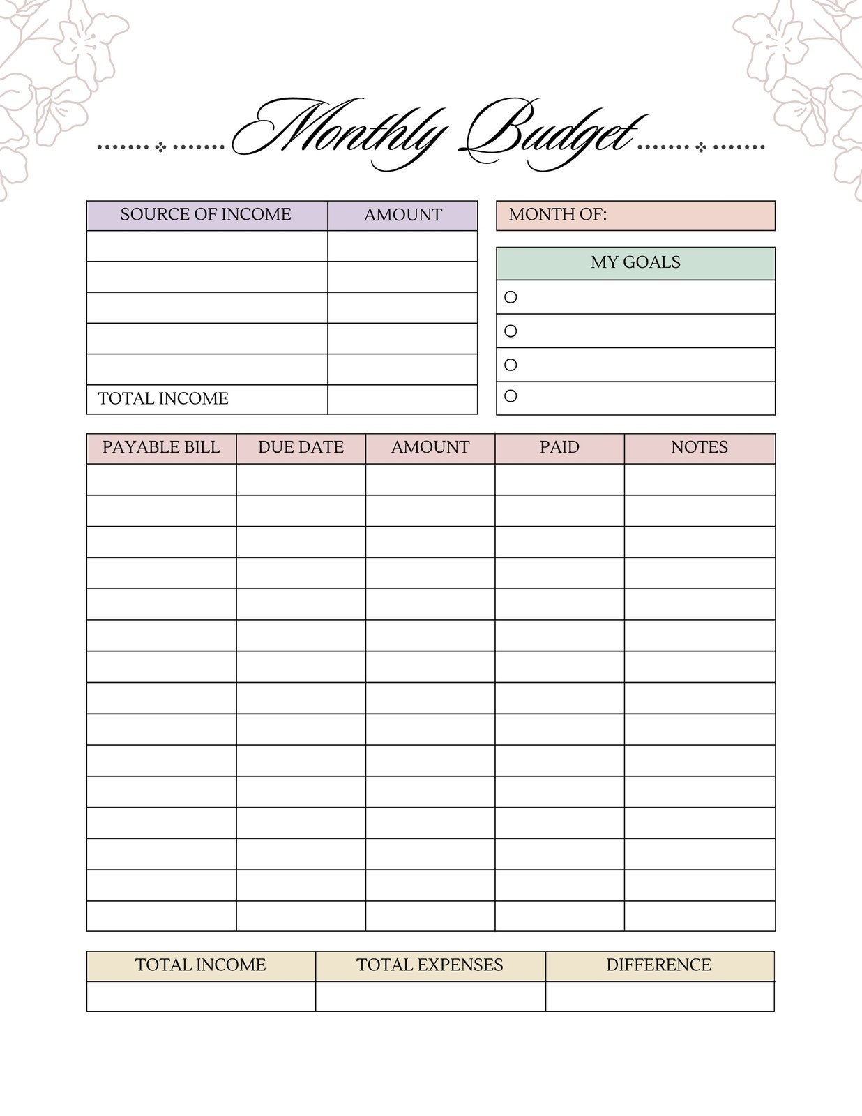 Printable Budget Sheet Printable Budget Sheet