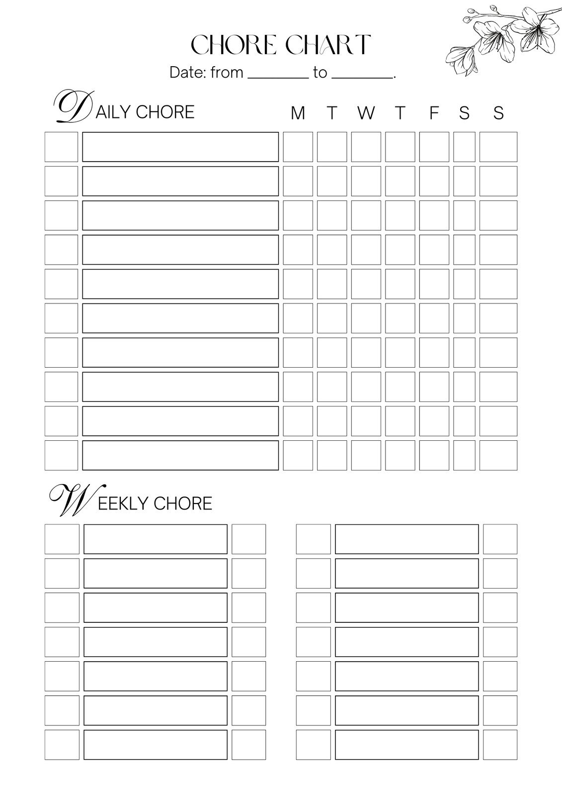 Printable Weekly Chore Chart Template