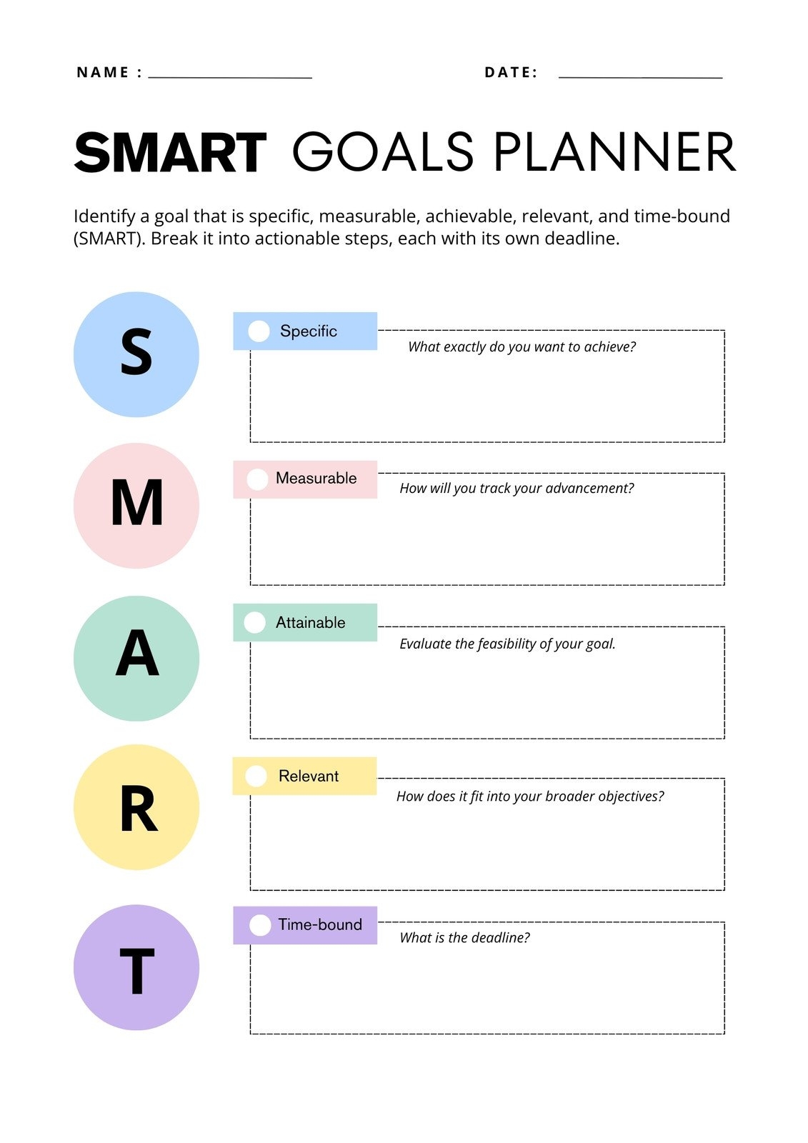 Smart Goal Worksheet Printable