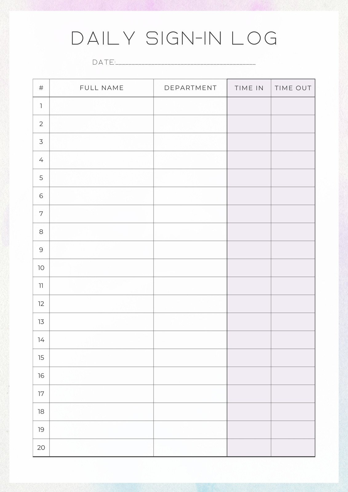 Printable Blank Log Sheets