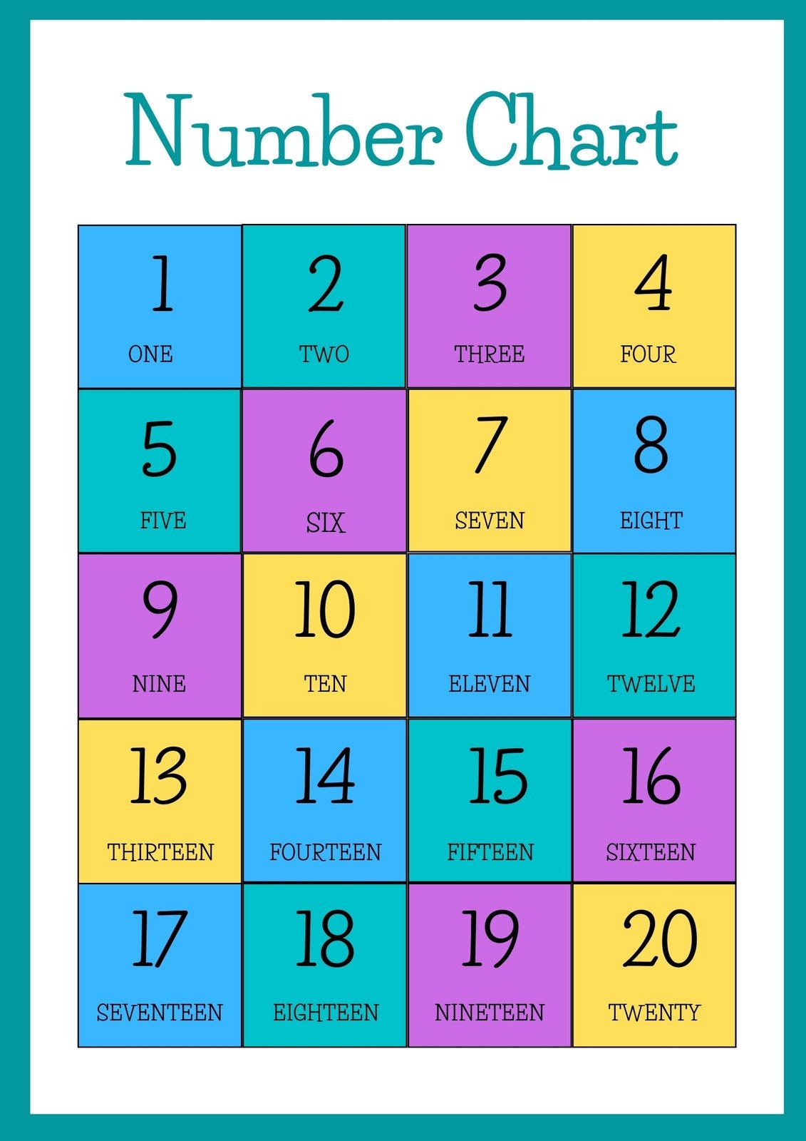 Kindergarten Printable Number Chart 1 20