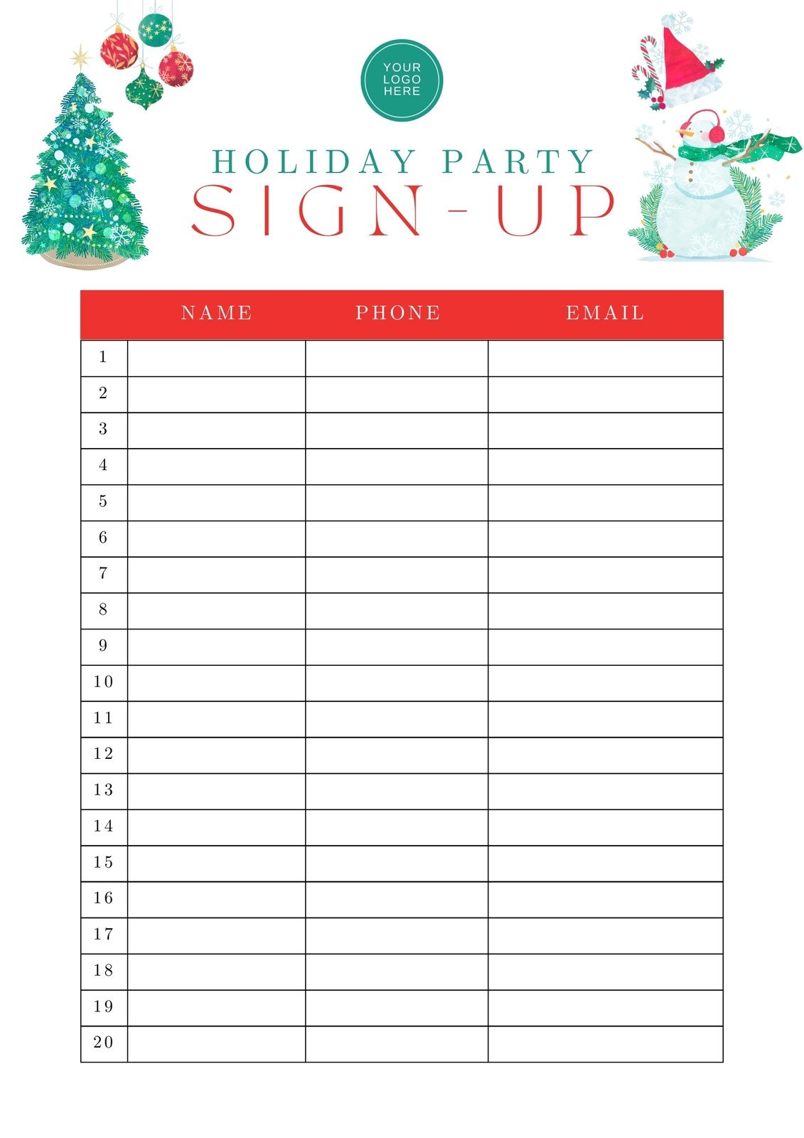 Free And Customizable Sign Up Sheet Templates