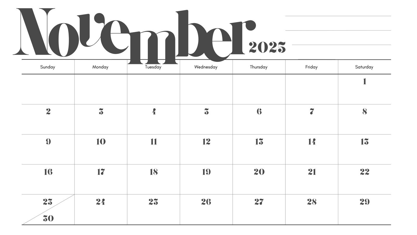 Free And Printable November 2025 Calendar Templates Canva