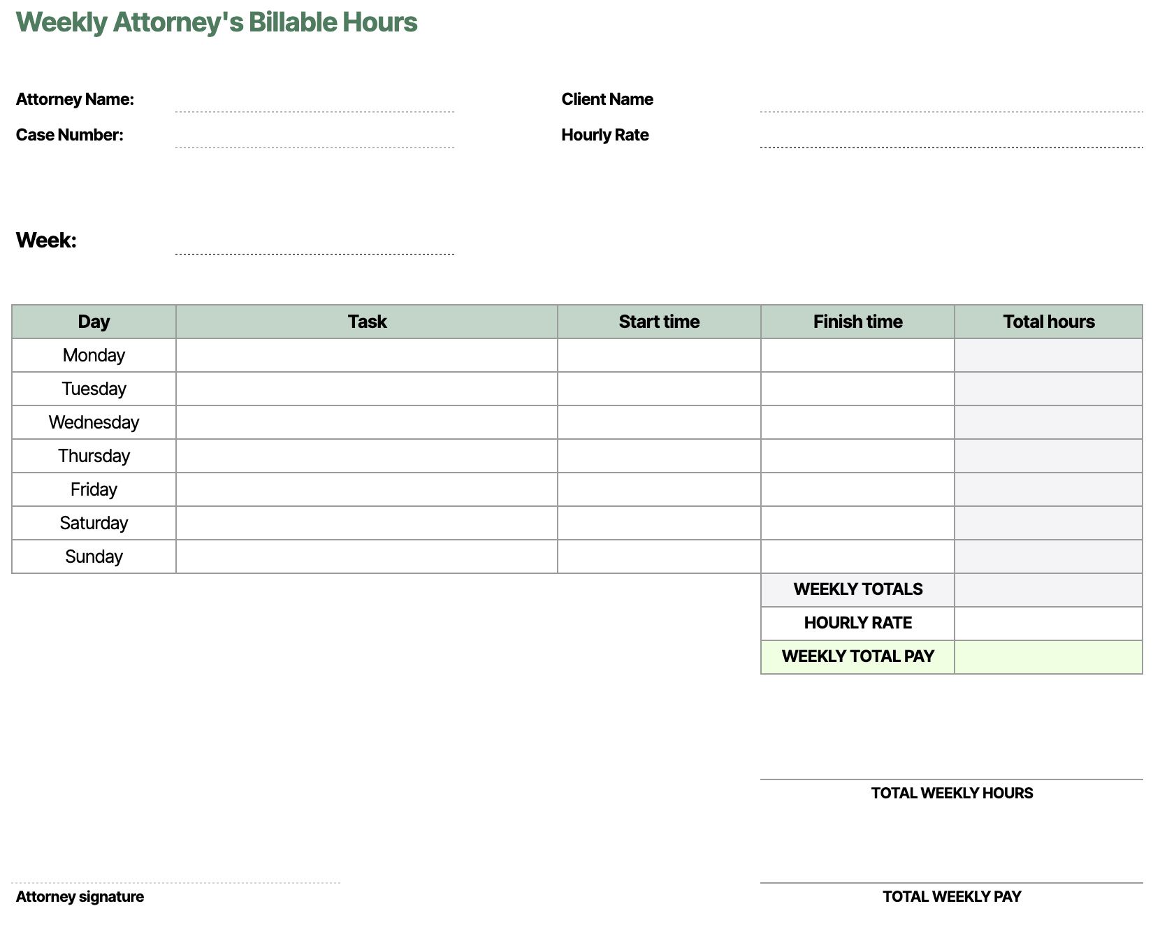 Free Billable Hours Chart TEMPLATES EARLY