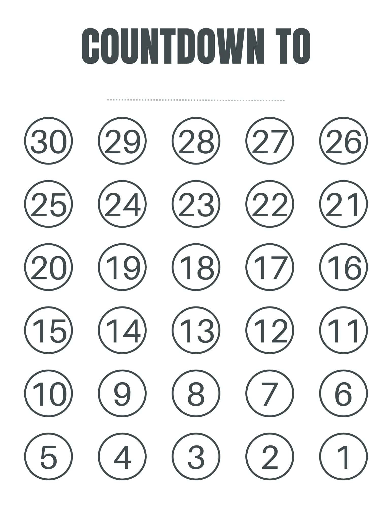FREE Blank Countdown Calendar Printable FREE Blank Countdown Calendar Printable