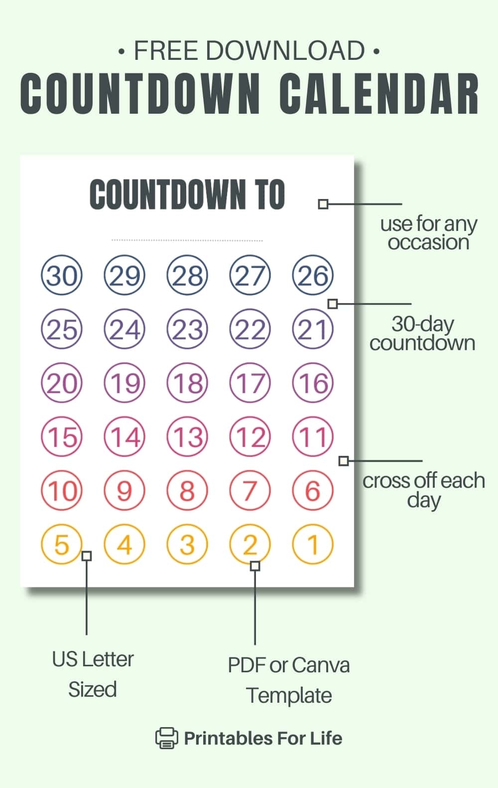 FREE Blank Countdown Calendar Printable