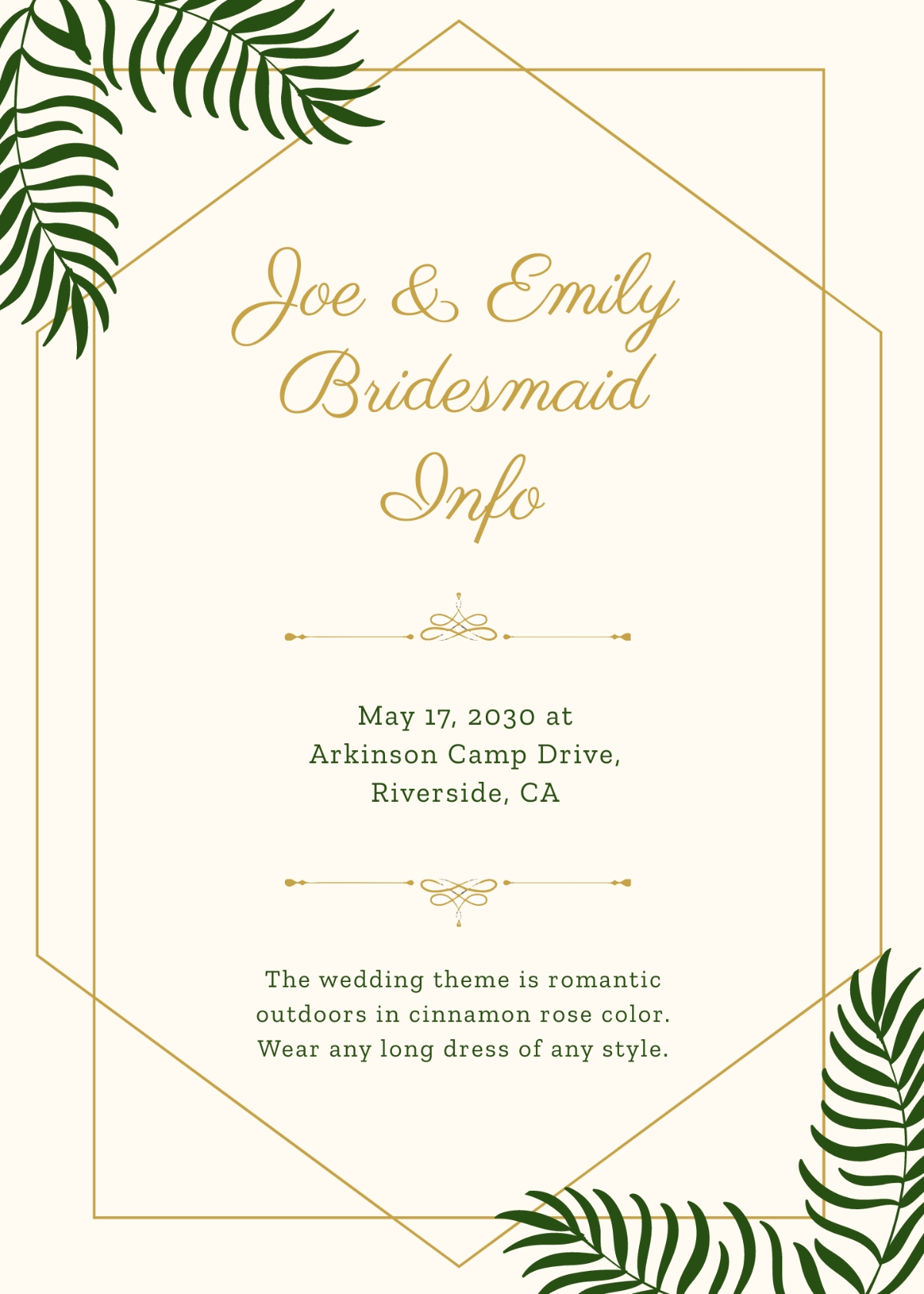 Free Printable Bridesmaid Information Sheet