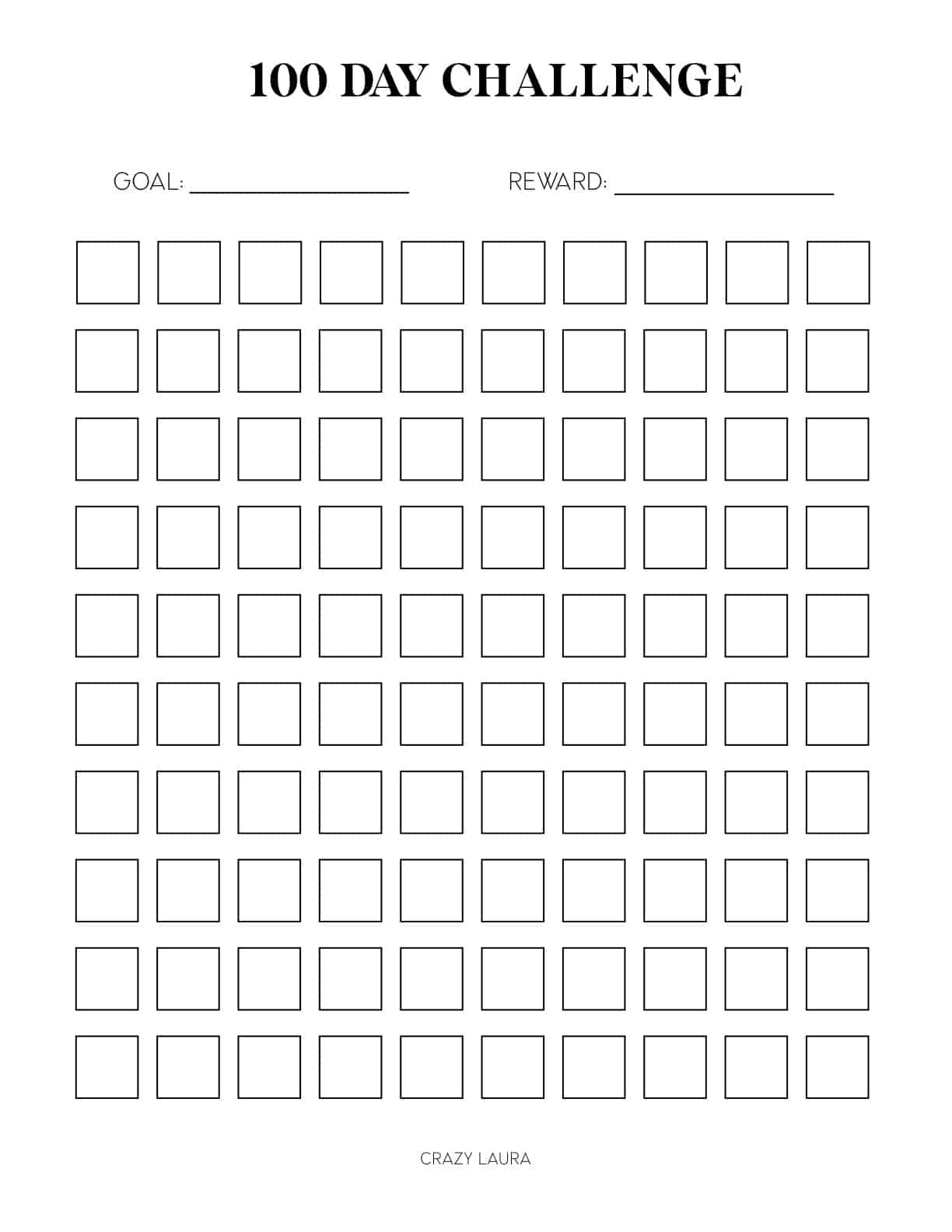 100 Days Chart Printable