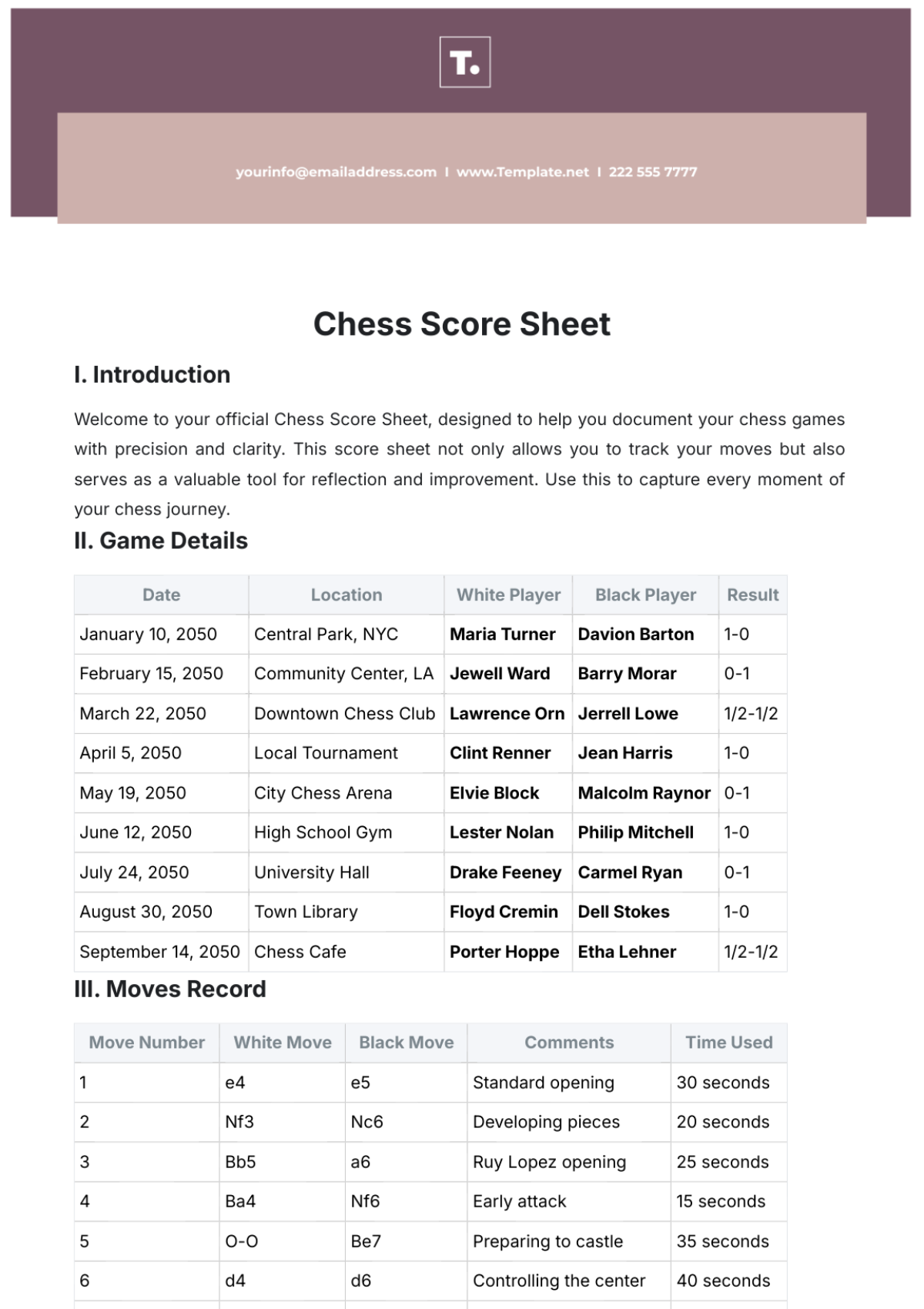 Free Chess Score Sheet Template To Edit Online
