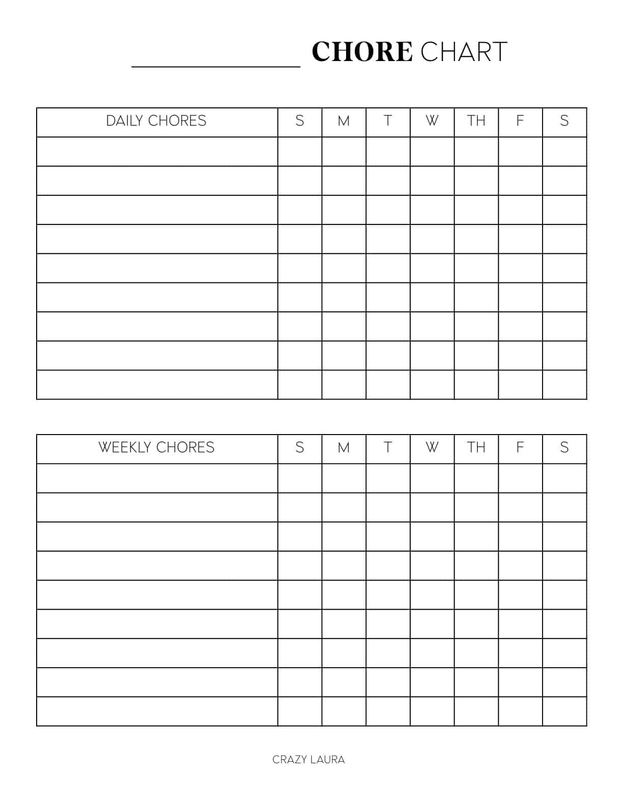 Free Chore Chart Printable With Weekly And Daily Versions Crazy Worksheets Library