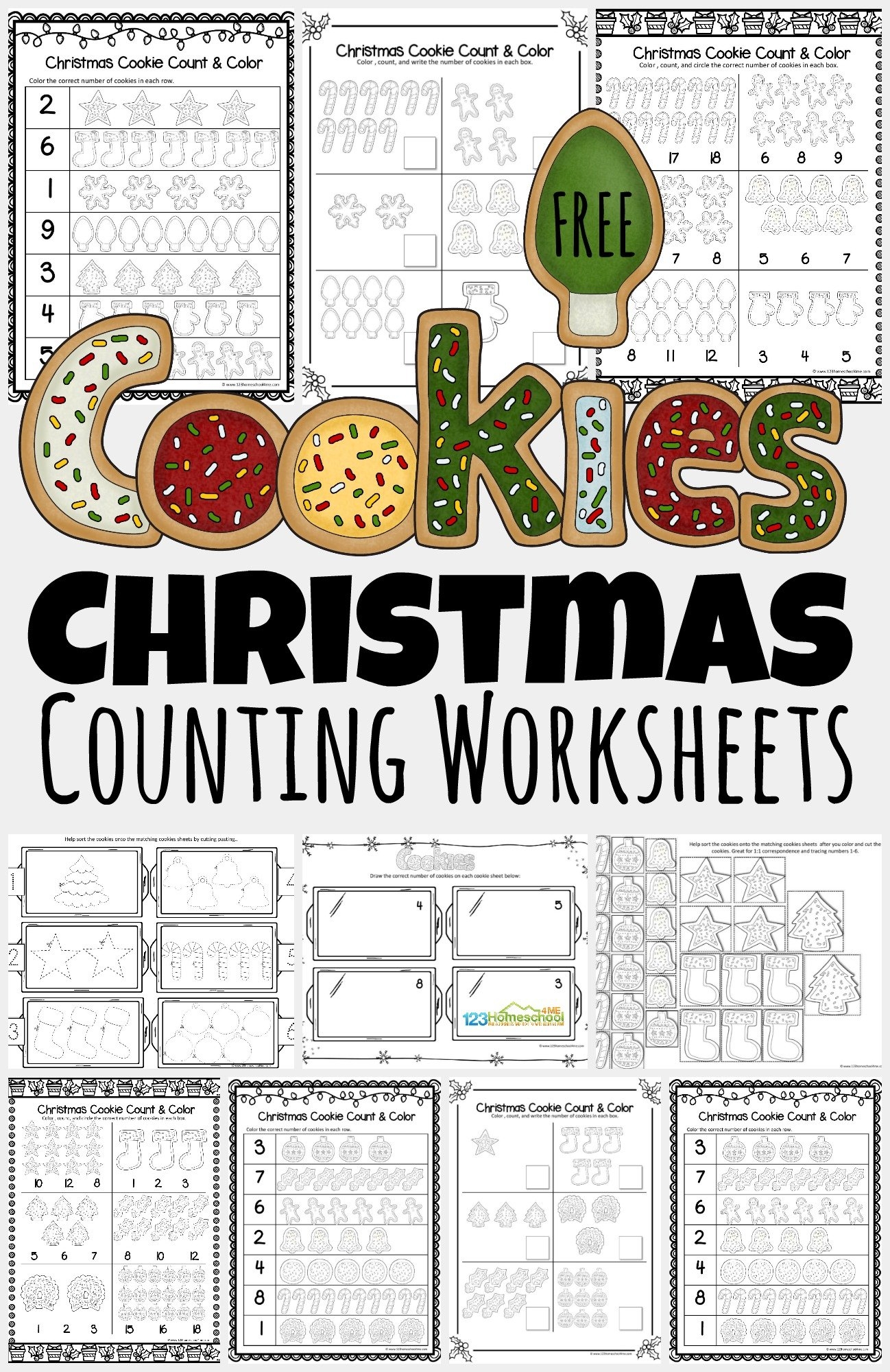  FREE Christmas Cookies Counting Worksheets
