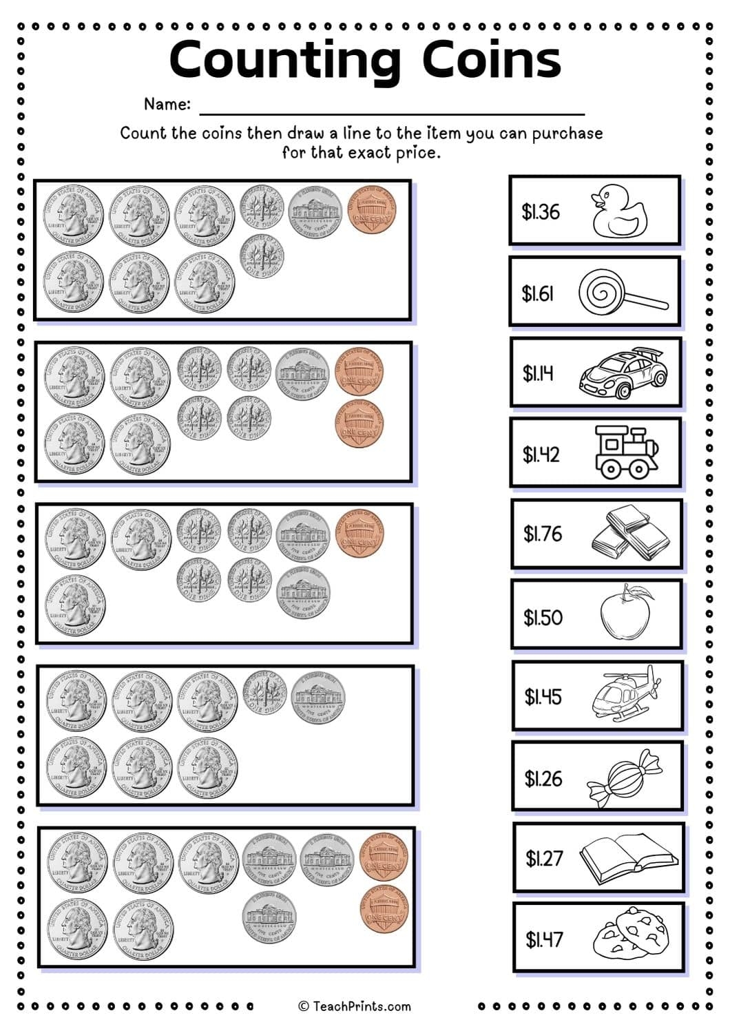 Free Counting Money And Coins Worksheets Teach Prints