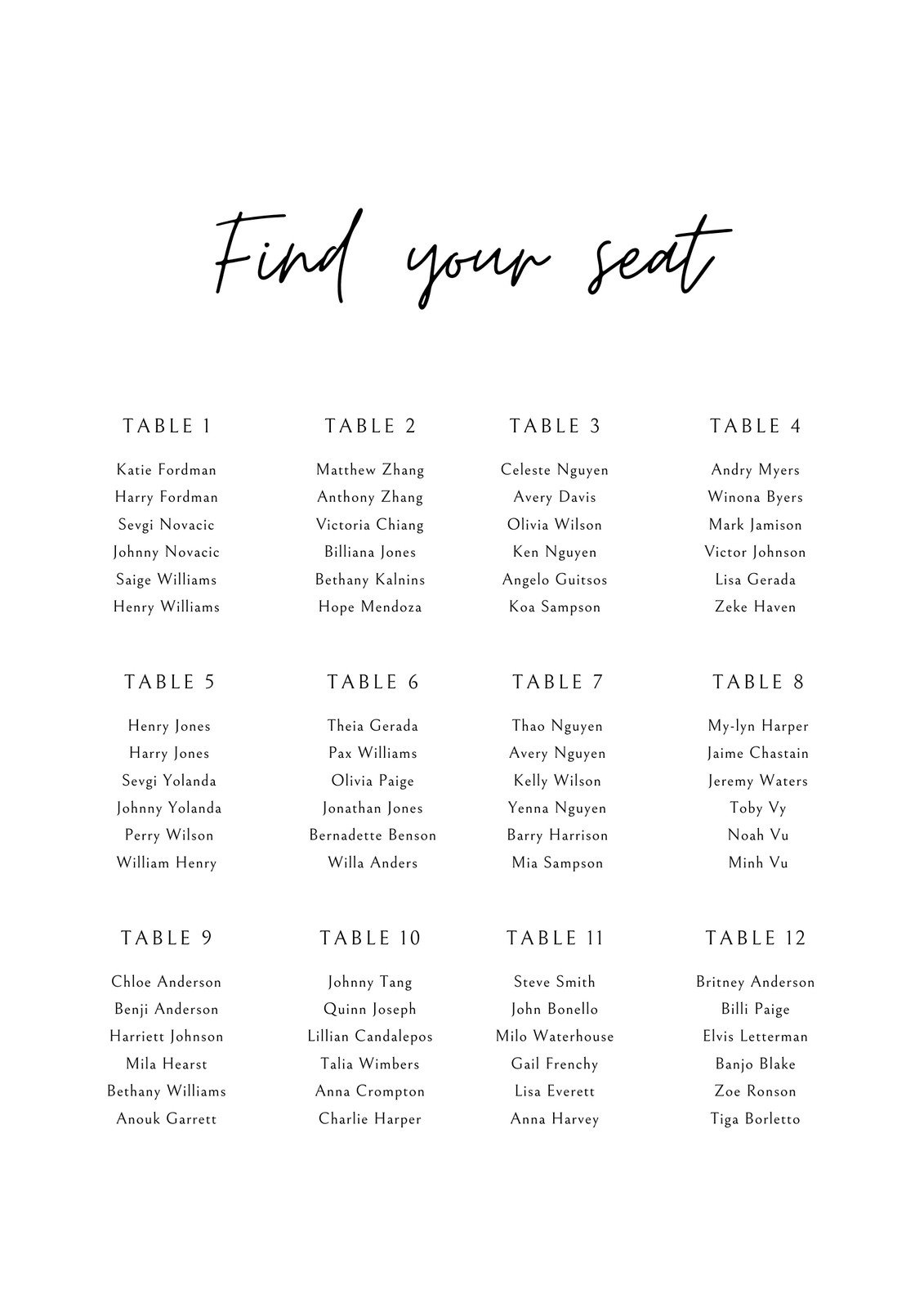 Printable Table Setting Chart