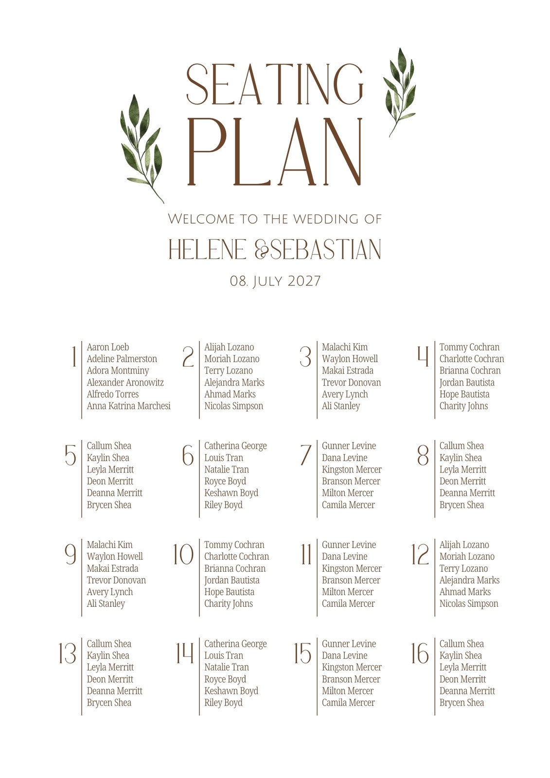 Free Custom Printable Seating Chart Templates Canva