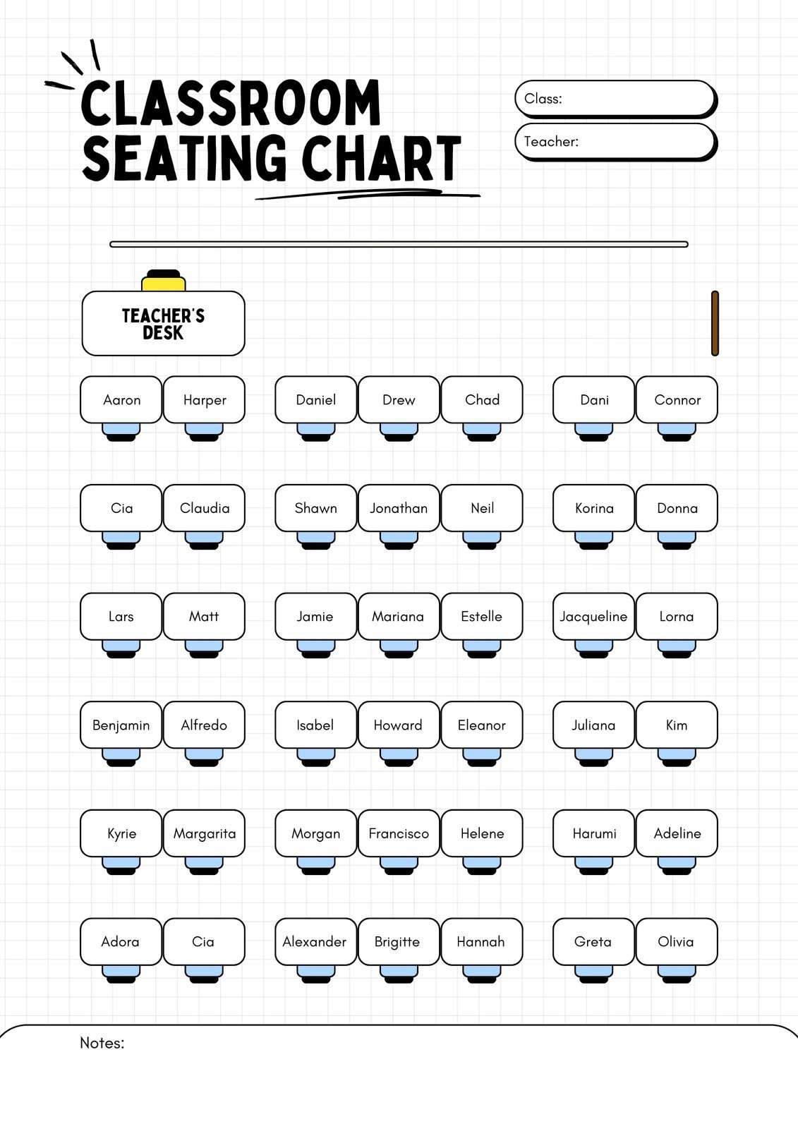 Seating Chart Printable Template
