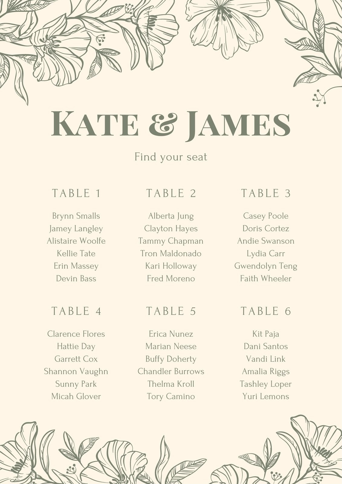 Free Custom Printable Wedding Seating Chart Templates Canva