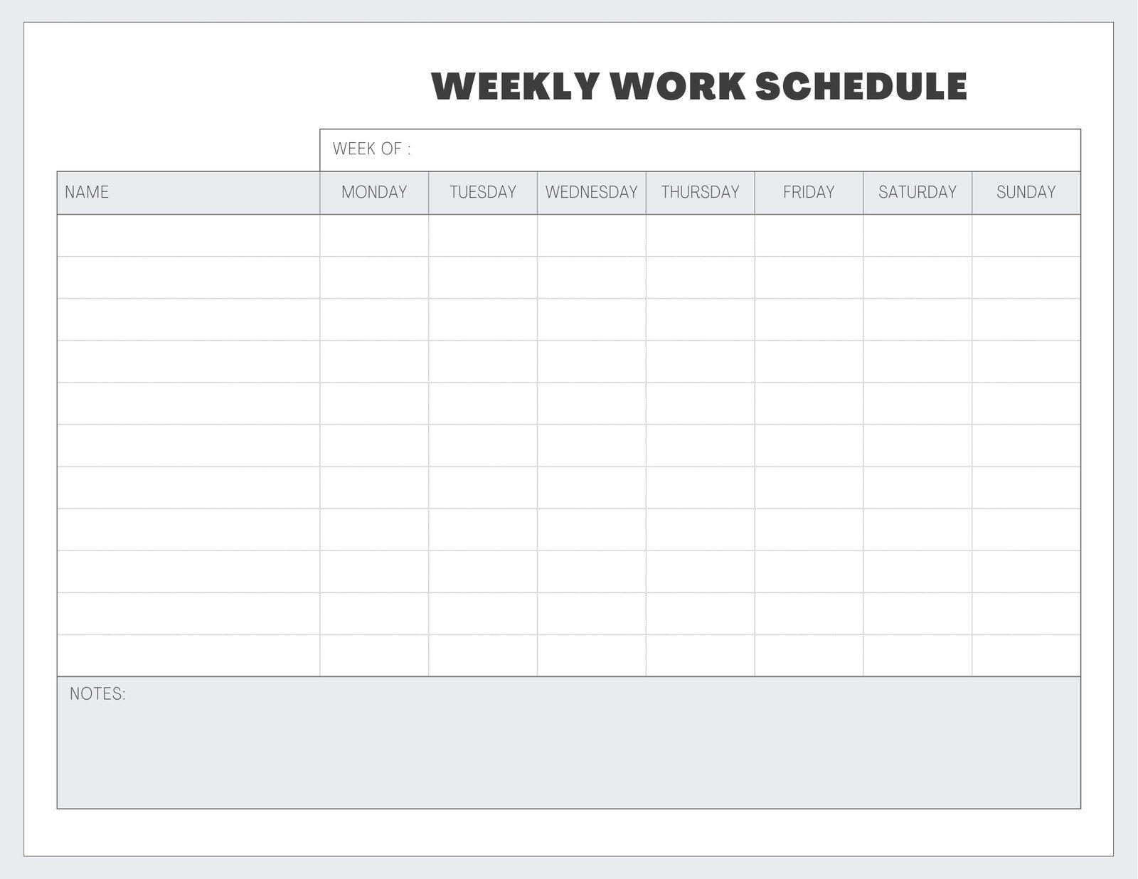 Work Week Printable Calendar