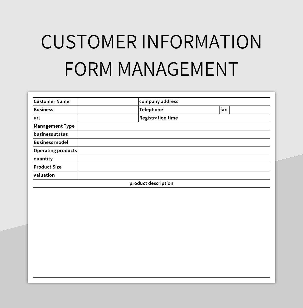 Printable New Customer Information Sheet