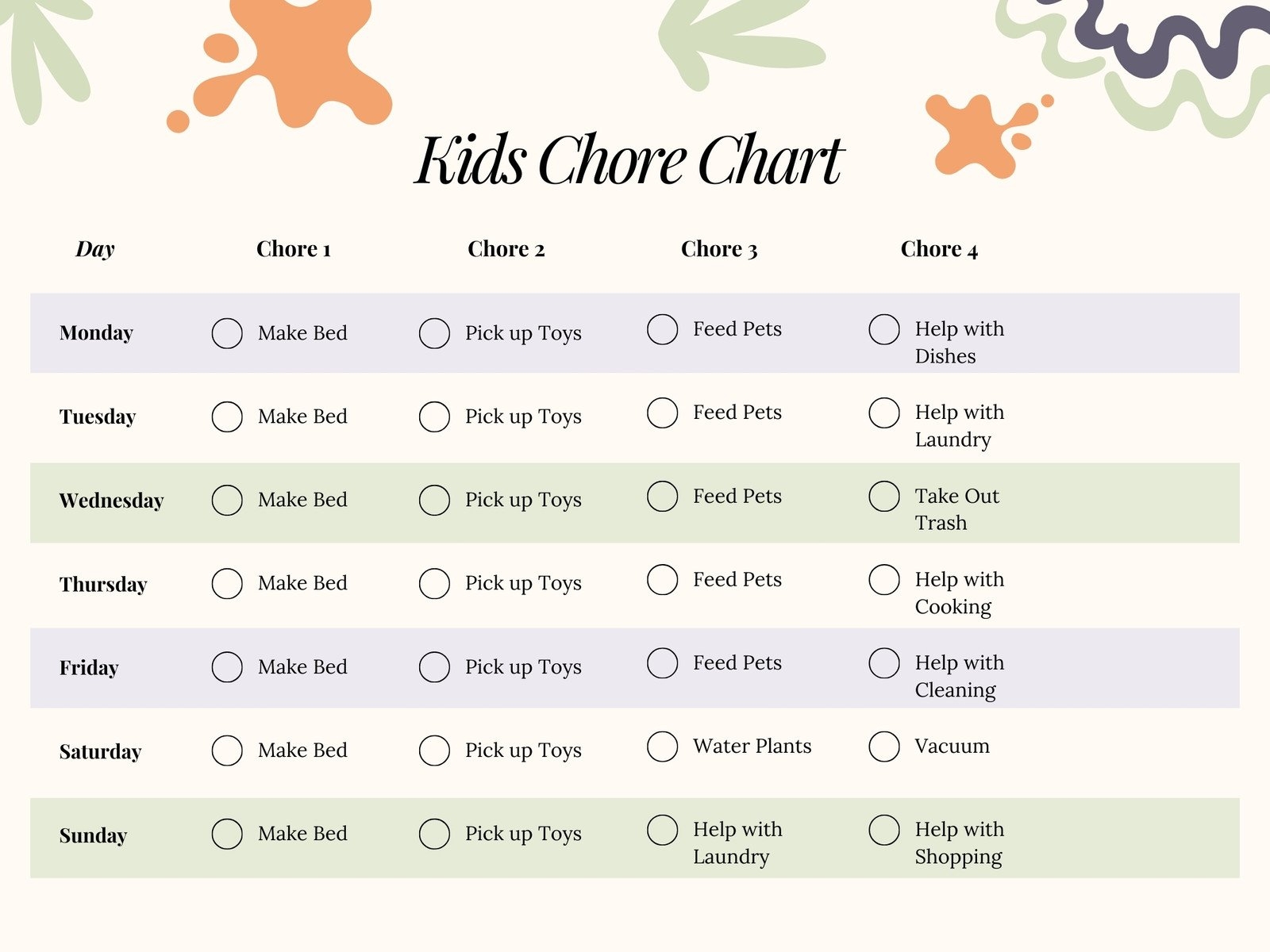 Kids Printable Chore Chart