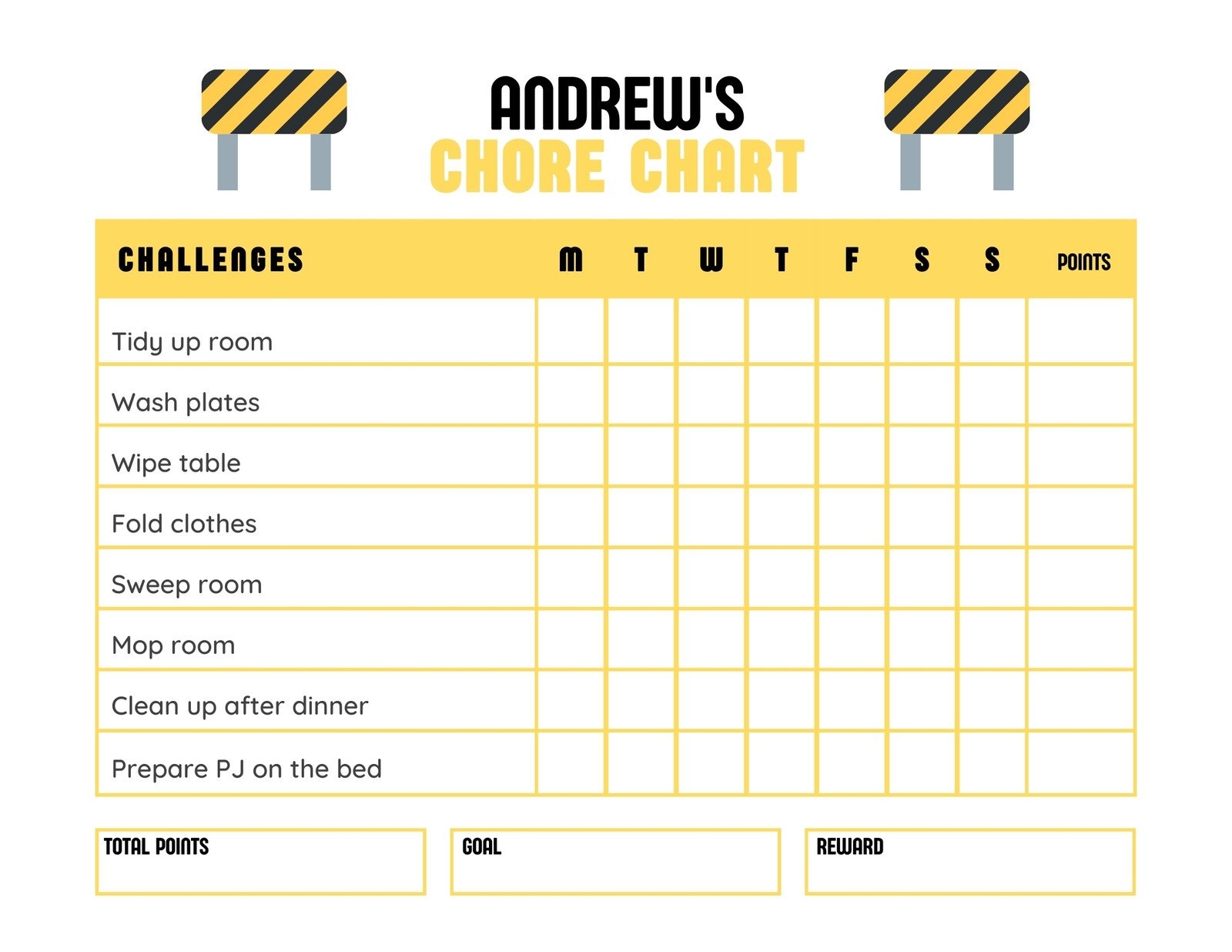 Printable Chore Price Chart