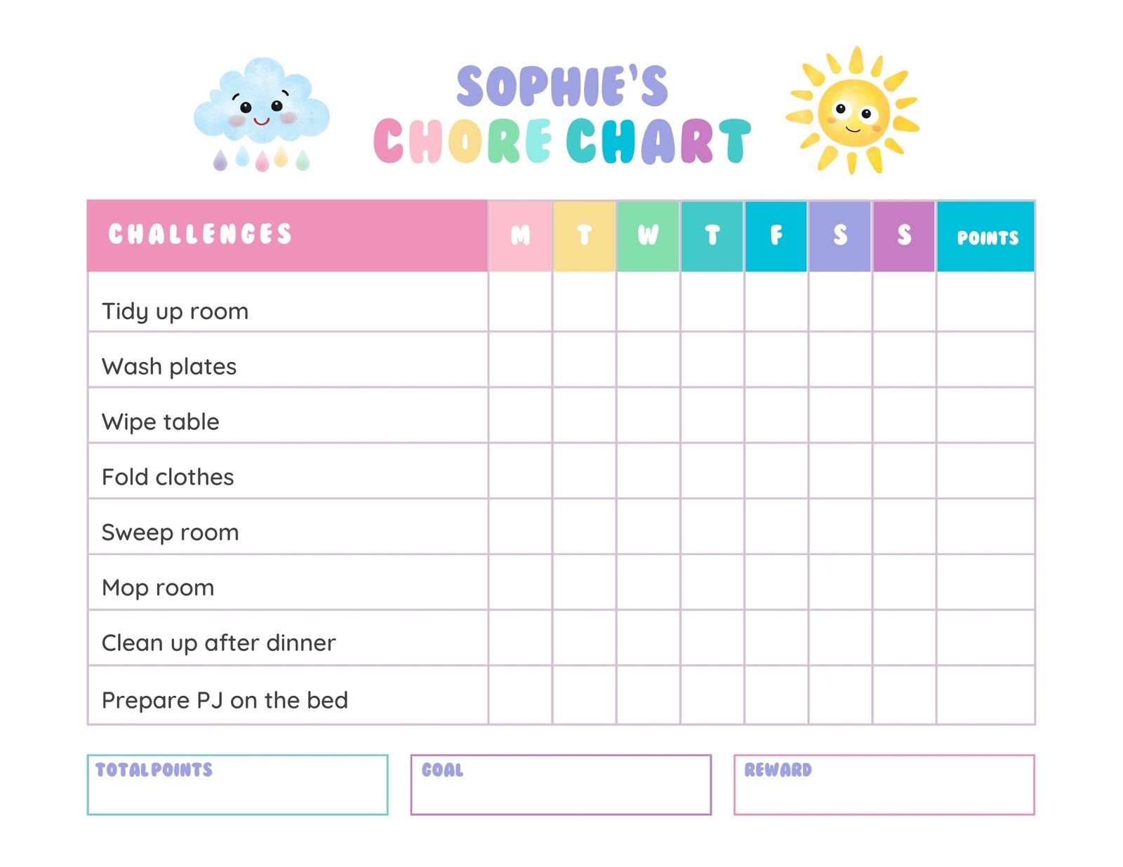 Chore Charts For Preschoolers Printable