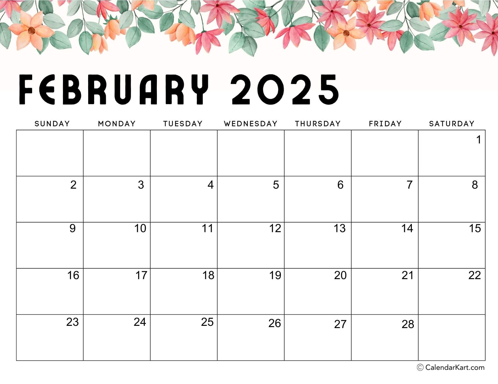 Free Cute Printable February 2025 Calendar CalendarKart