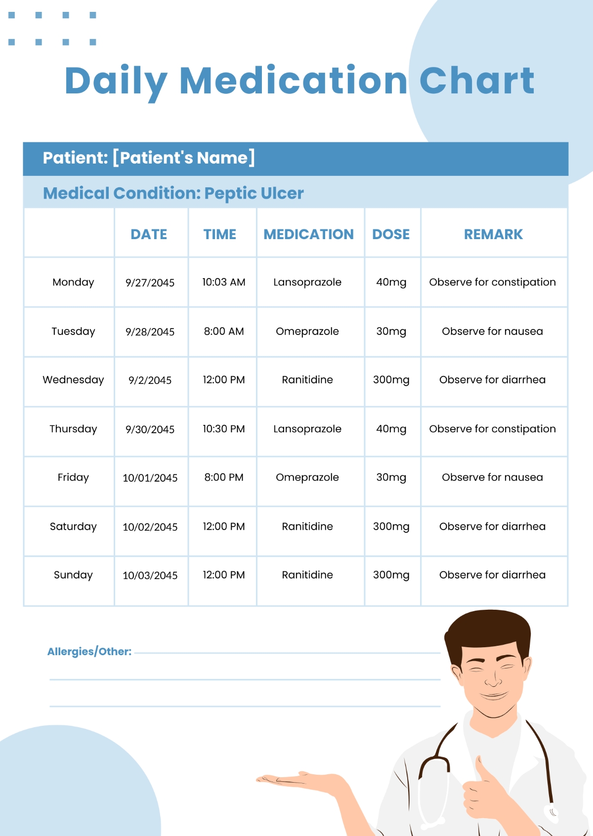 Free Daily Medication Chart Template To Edit Online
