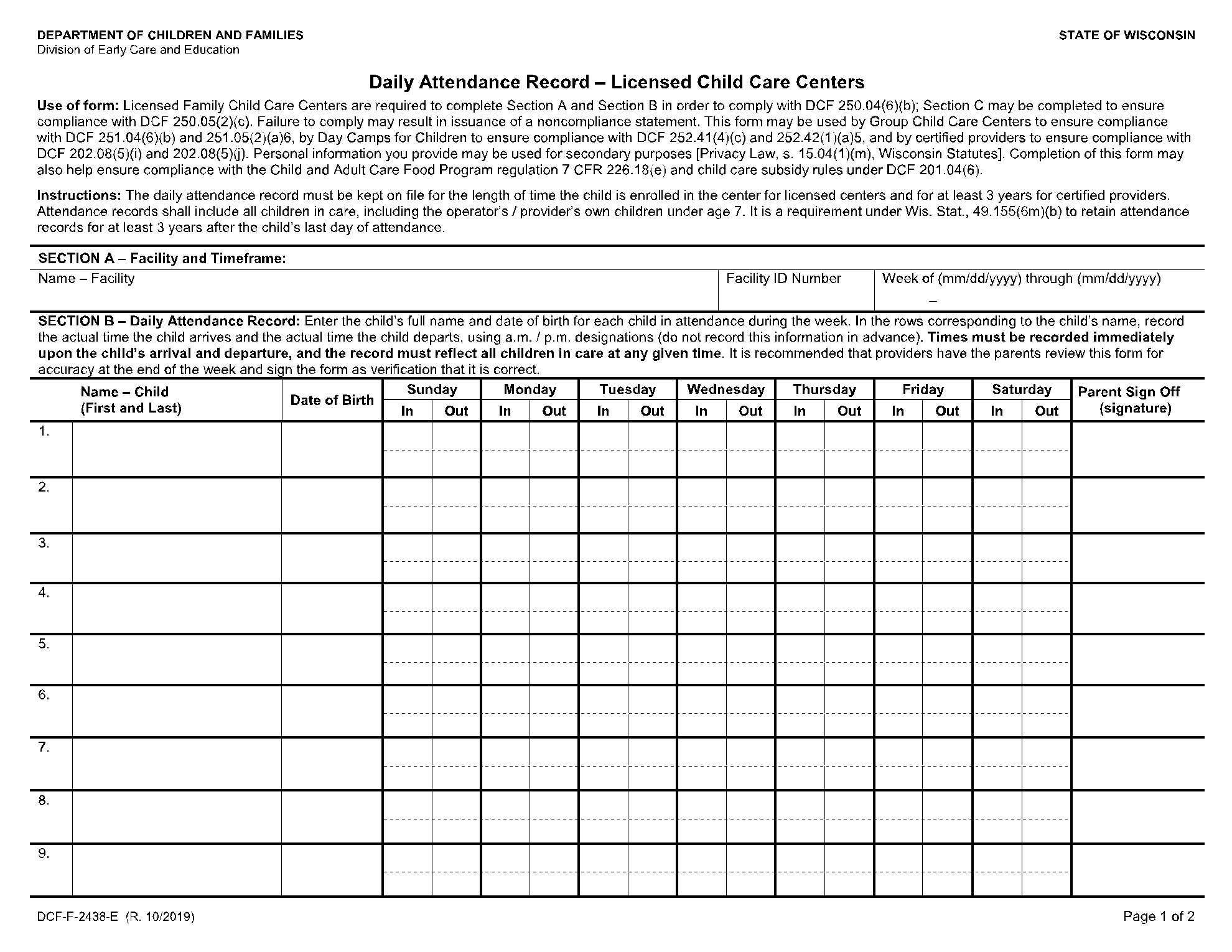 Free Daycare Sign In Sheet Template In 2021 CocoSign