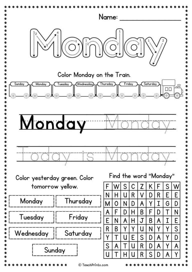 Printable Days Of The Week Worksheets - Template Free Printable