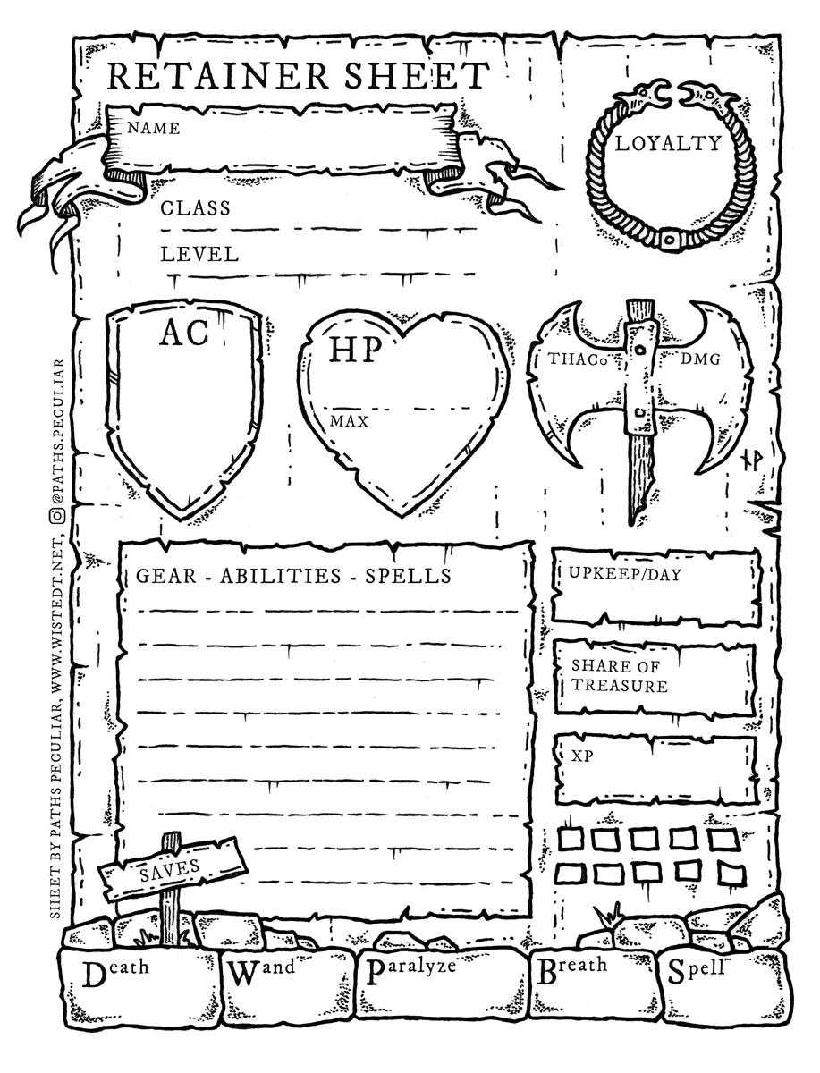 Free DnD Retainer Character Sheet For Use With Dungeons Dragons Basic Expert Old School Essentials And Other B X Based OSR Clones You Can Download A Free High res Printable Pdf On My Website Have Free DnD Retainer Character Sheet For Use With Dungeons Dragons Basic Expert Old School Essentials And Other B X Based OSR Clones You Can Download A Free High res Printable Pdf On My Website Have