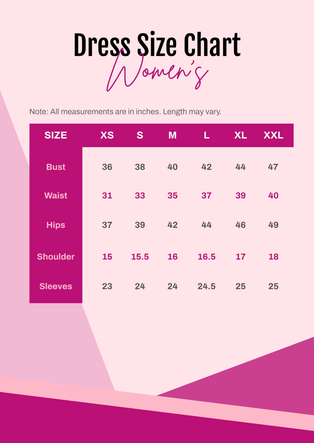 Printable Charts For Clothing Sizes