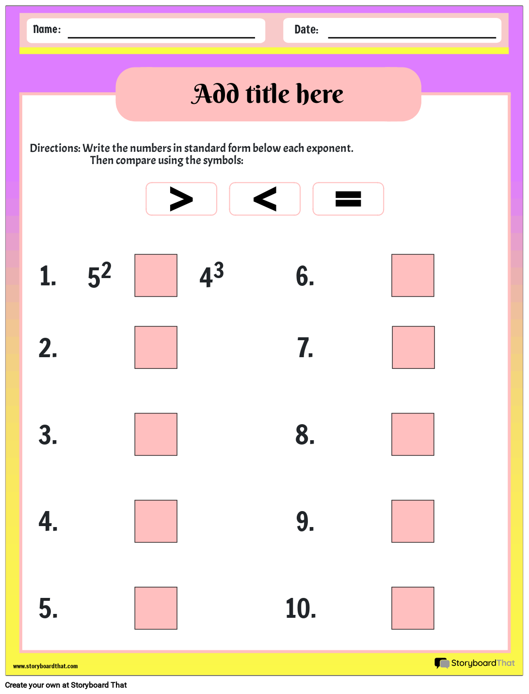 Printable Exponent Worksheets