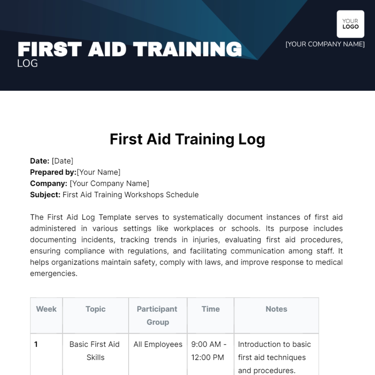 Free First Aid Log Template To Edit Online