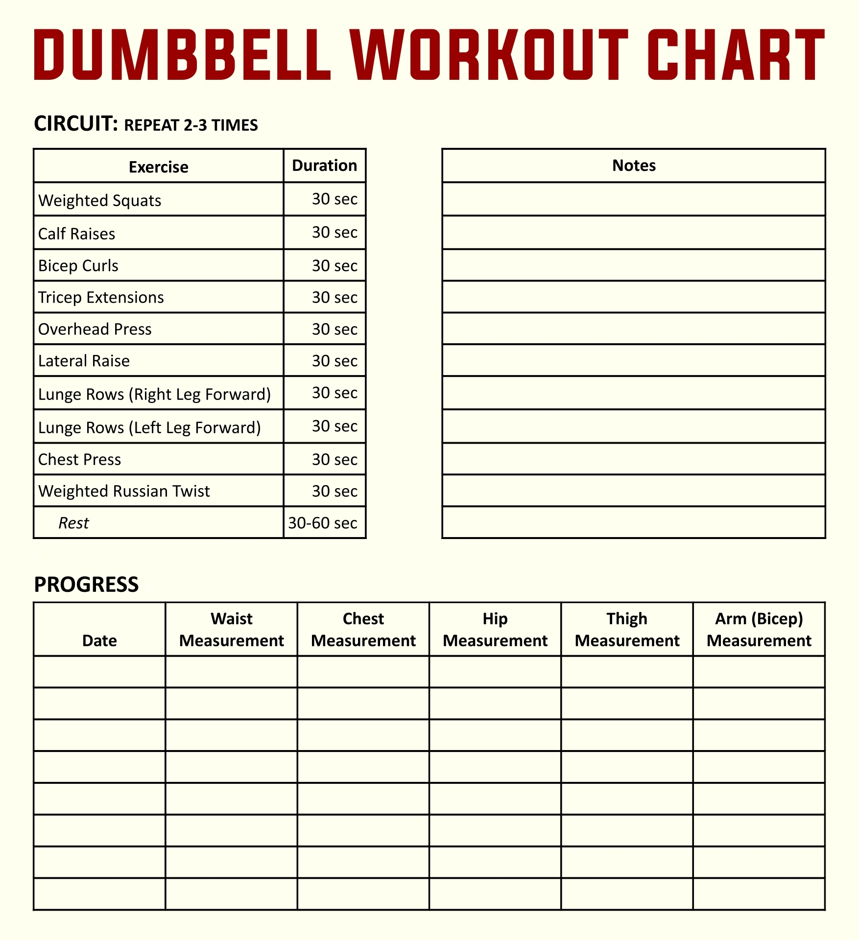 Free Fitness Charts Printable Exercise Routines Workouts To Worksheets Library