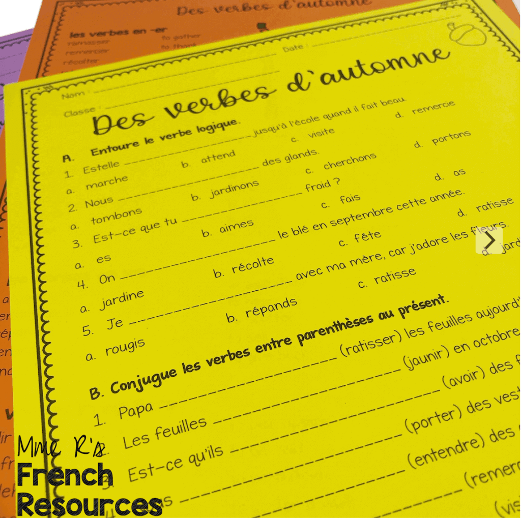 Free Printable French Verb Conjugation Worksheets