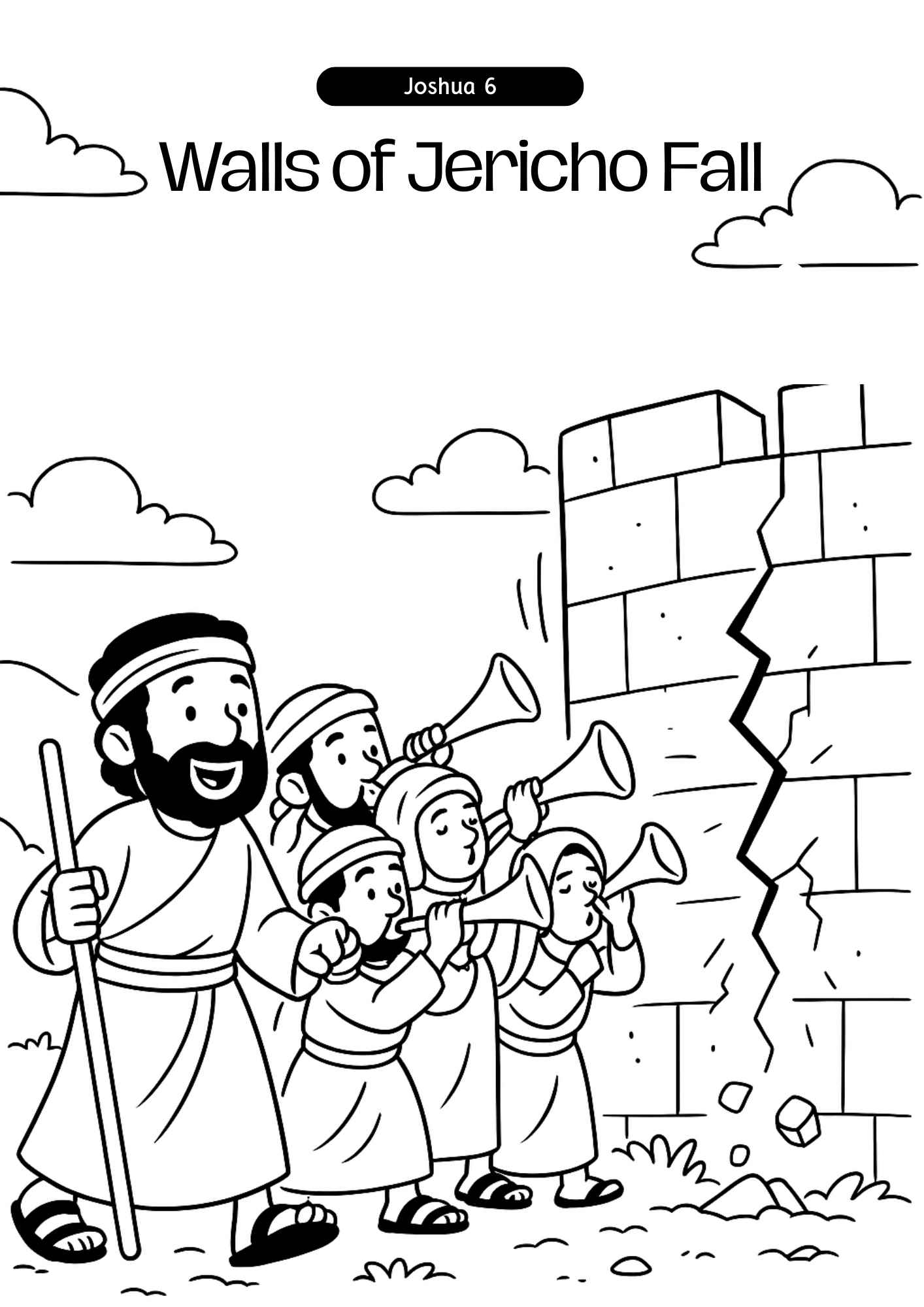 Free Full Art Style Walls Of Jericho Coloring Page For Kids 