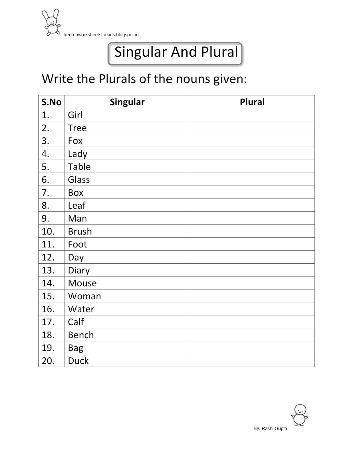 Free Fun Worksheets For Kids Free Printable Fun English Worksheets For Class III Singular Plural
